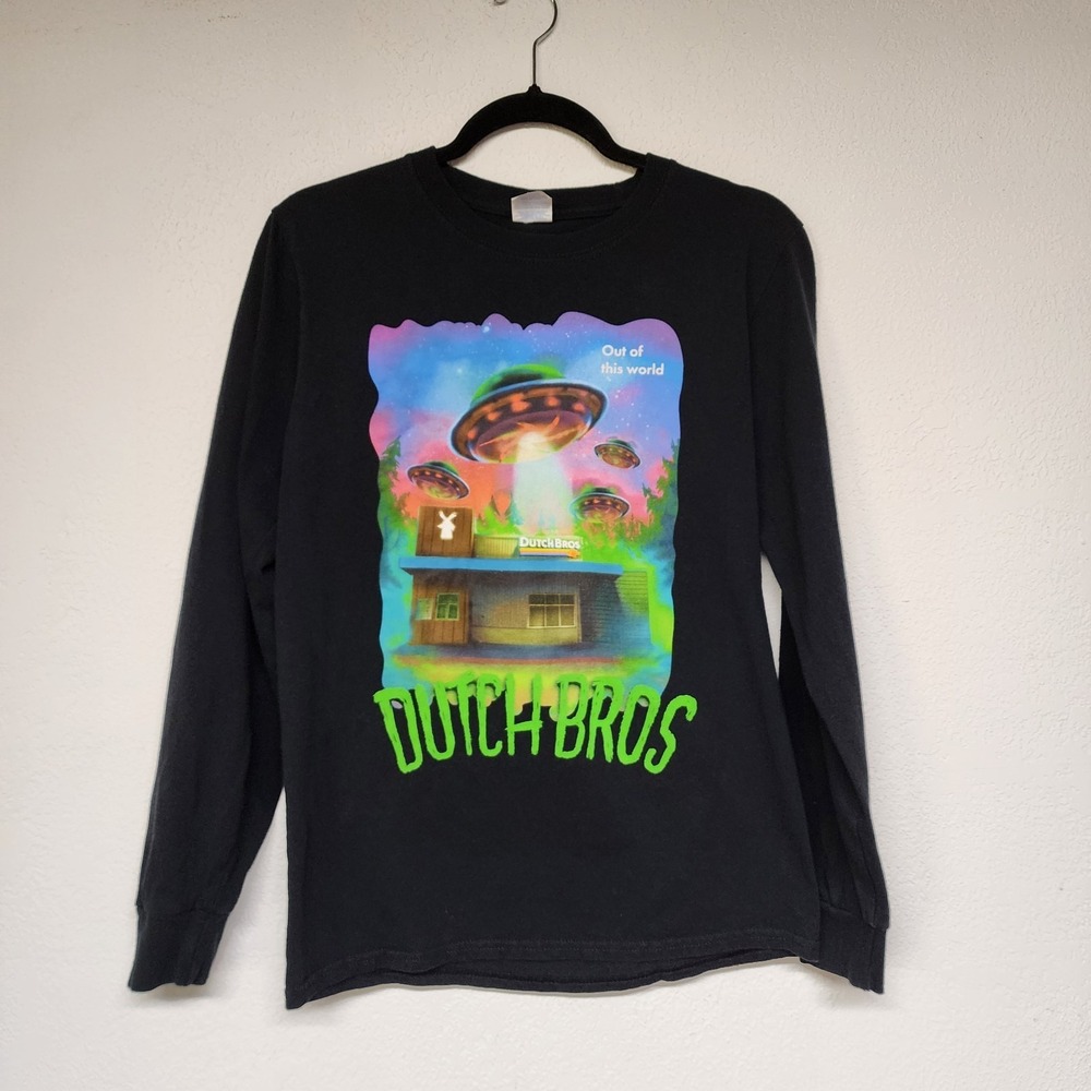Dutch Bros Coffee Out of This World Alien UFO Long Sleeve Mens Small Shirt